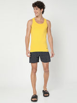 Men Premium Yellow Cotton Blend Regular Fit Vest - Underjeans By Spykar