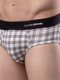 Men Premium Cotton Blend White-Check Brief- Underjeans By Spykar