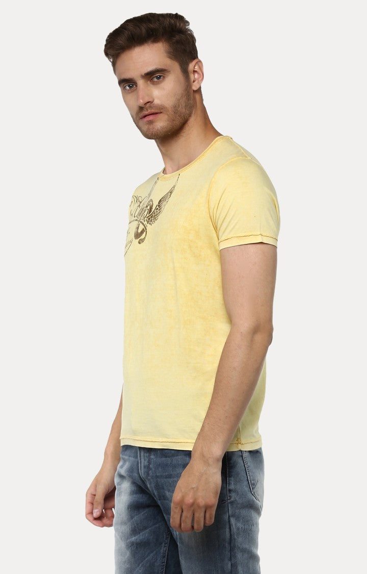 Spykar Yellow Melange Slim Fit Men T-Shirts