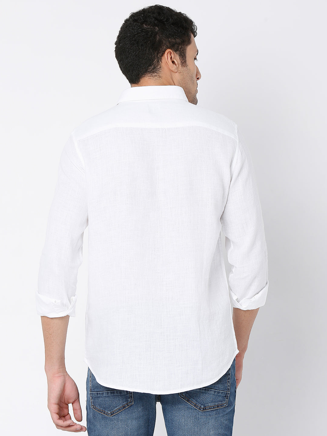 Spykar White Cotton Full Sleeve Plain Shirt For Men