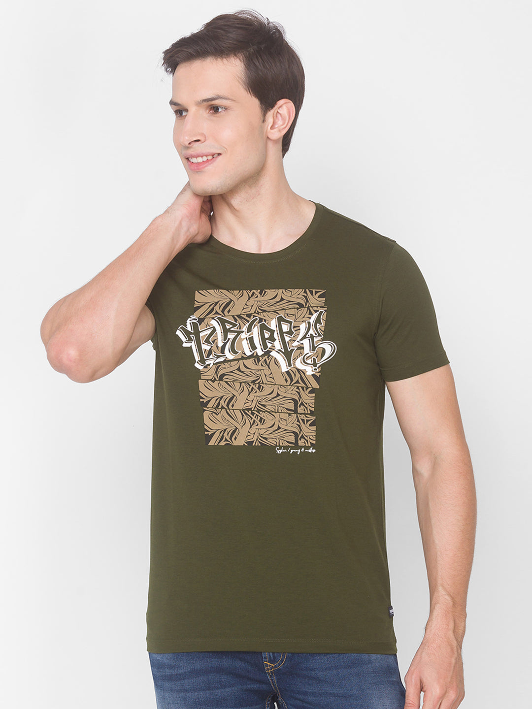 Spykar Green Cotton Men T-Shirt