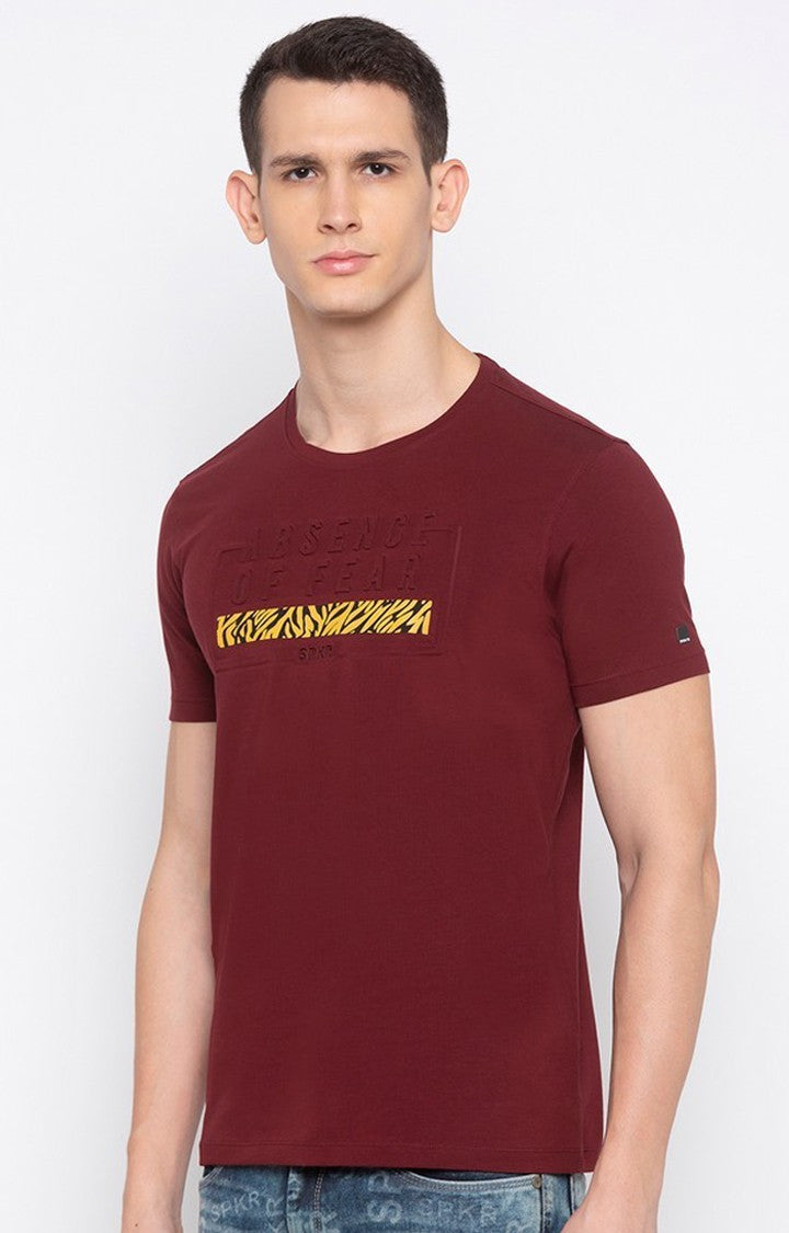 Spykar Men Maroon Printed T-Shirt