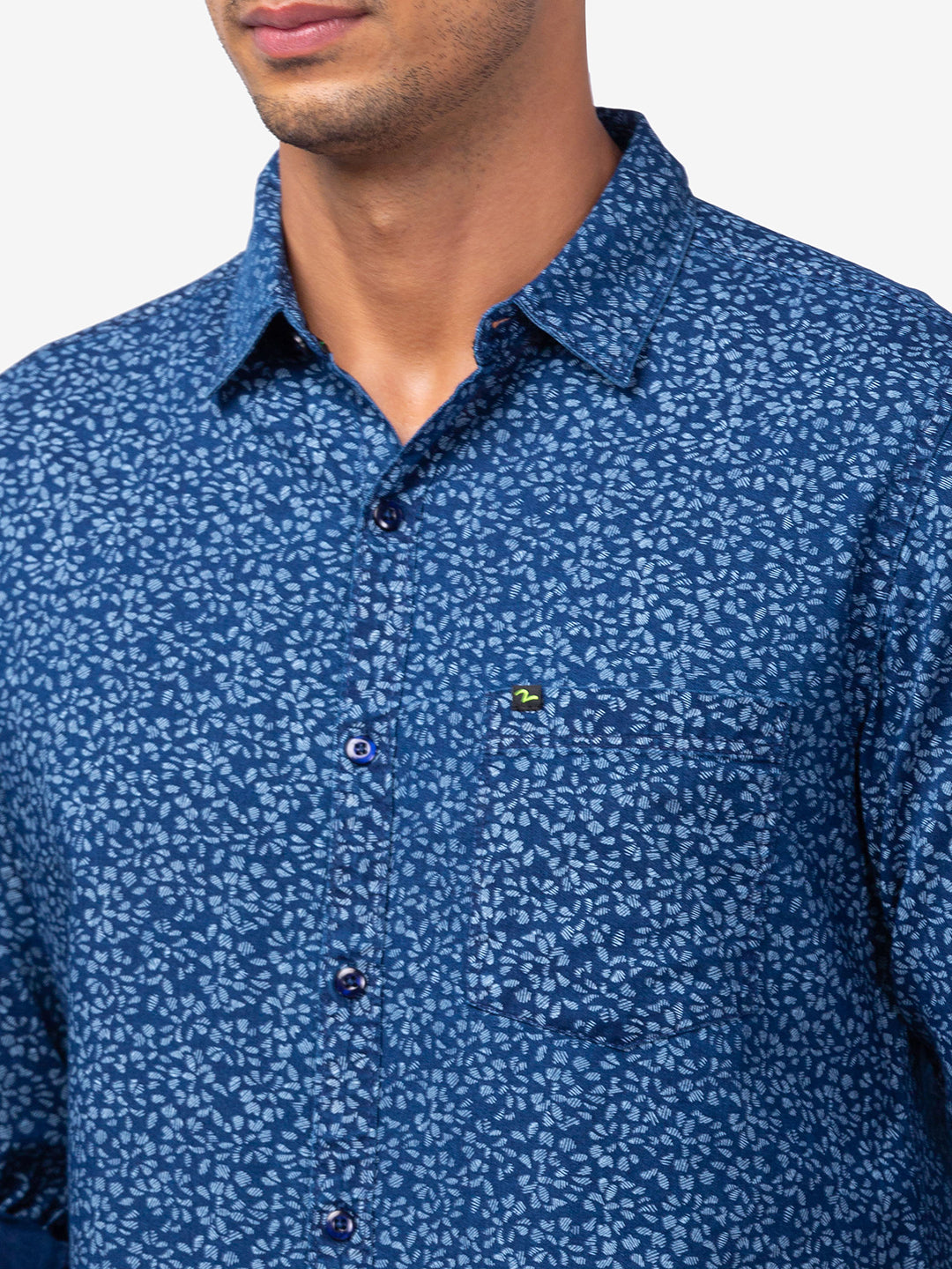 Spykar Men Indigo Blue/White Cotton Slim Fit Printed Shirts