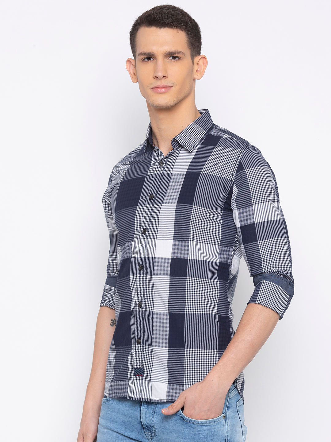 Spykar Men Navy Checked Slim Fit Casual Shirt