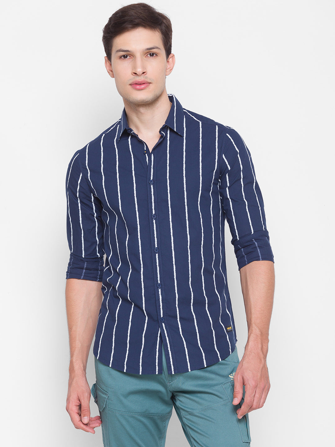 Spykar Slim Fit Blue Cotton Men Shirt