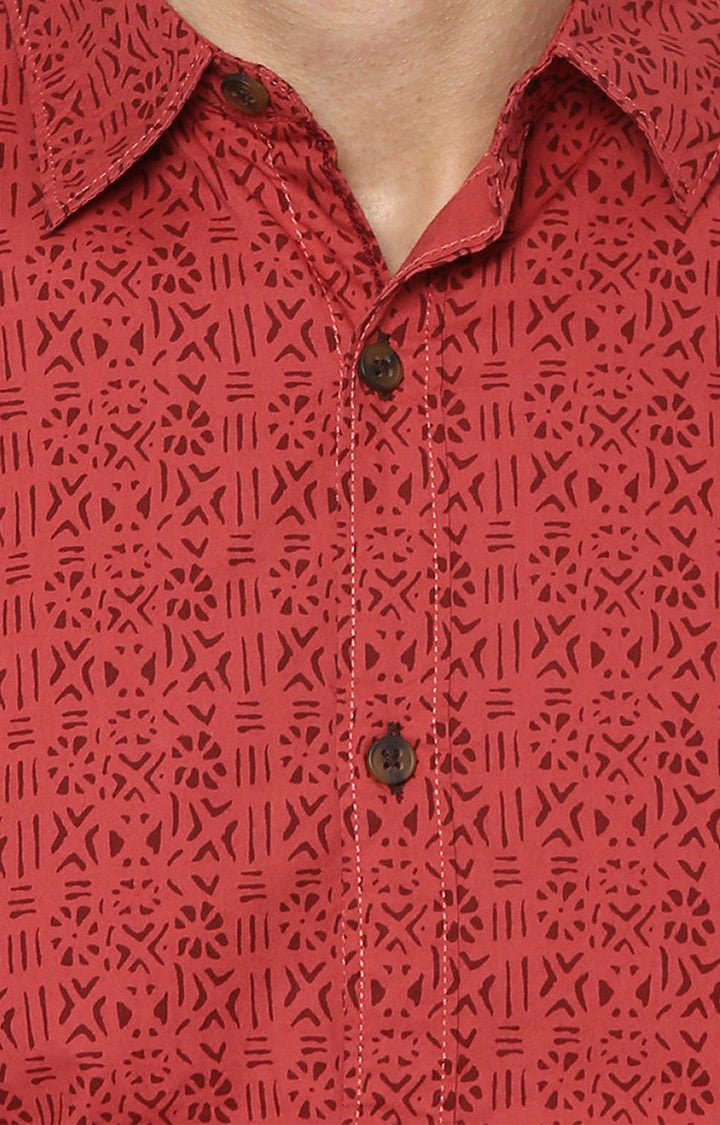 Spykar Men'S Red Cotton Printed Casual Shirts