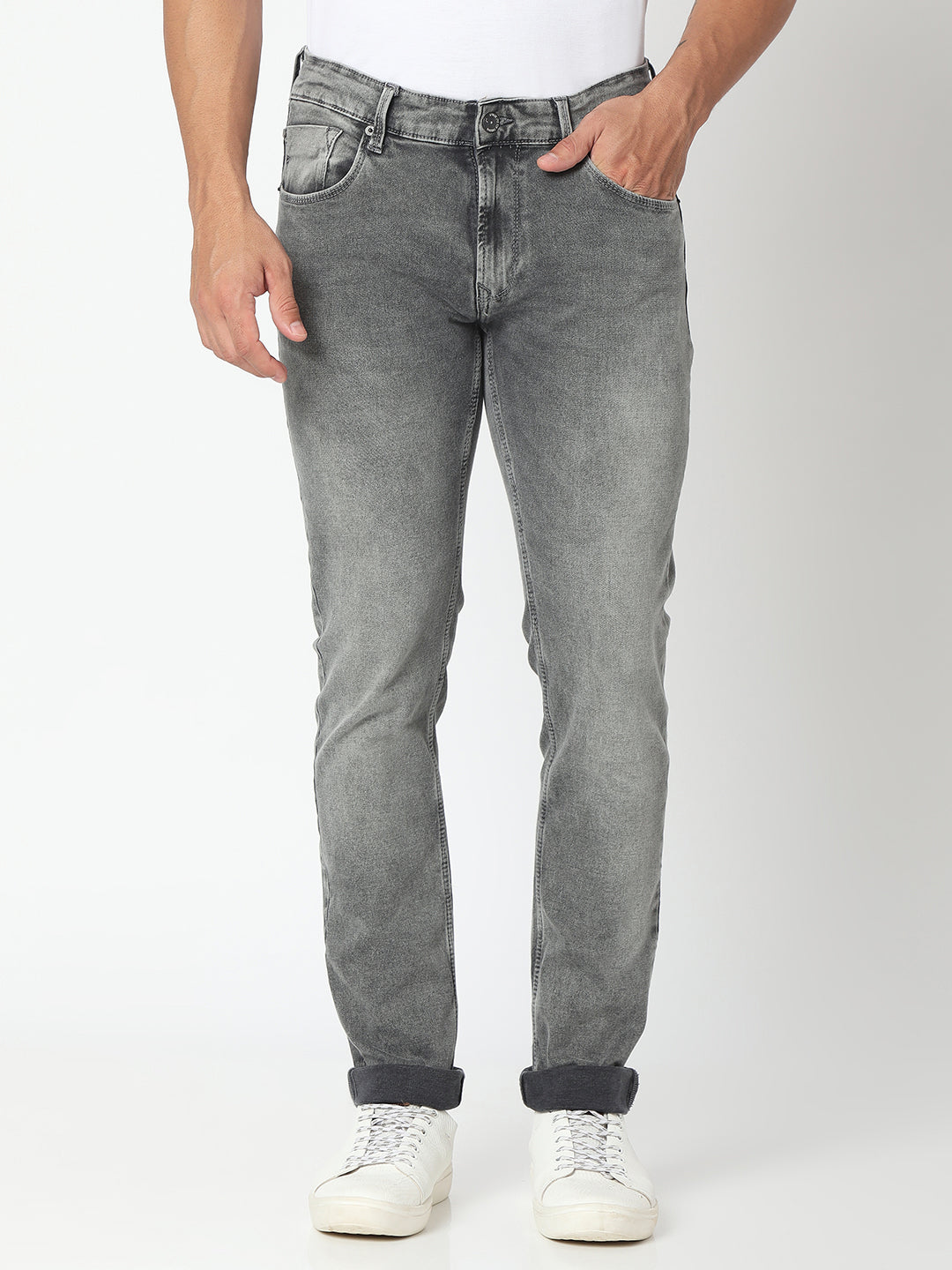 Buy online Men Gray Denim Jeans
