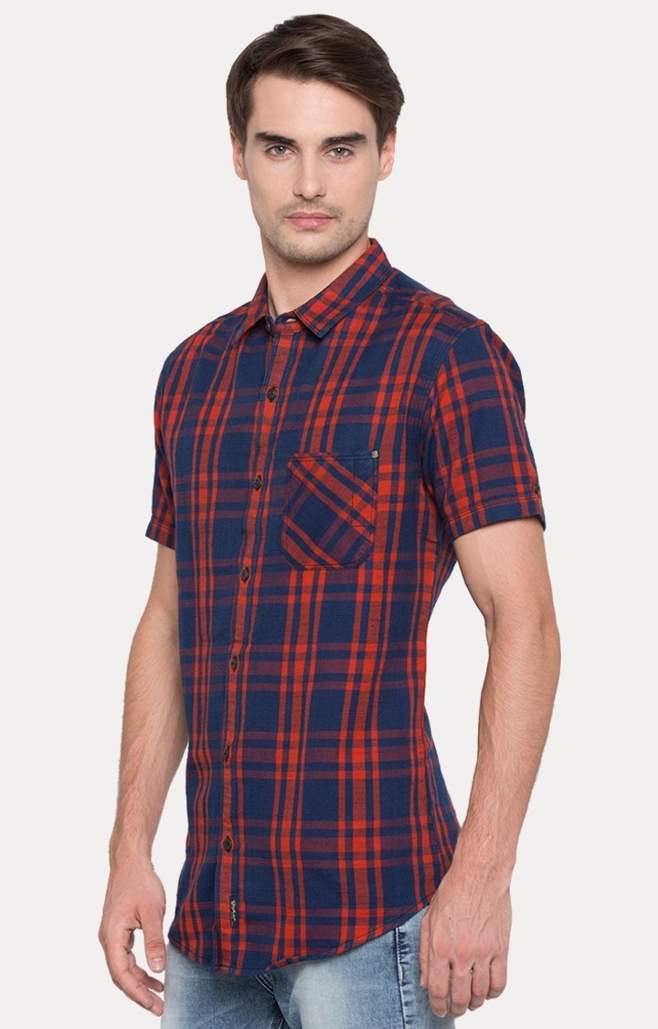 Spykar Men'S Blue Cotton Checked Casual Shirts