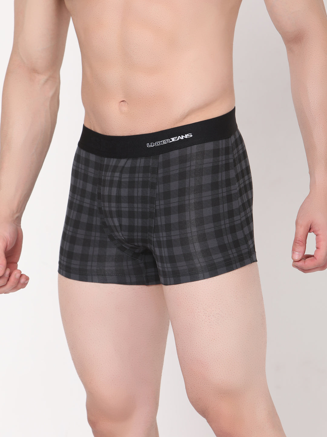 Men Premium Black-Check Cotton Blend Trunk- Underjeans By Spykar