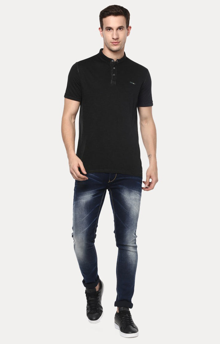 Spykar Black Solid Slim Fit Men T-Shirts