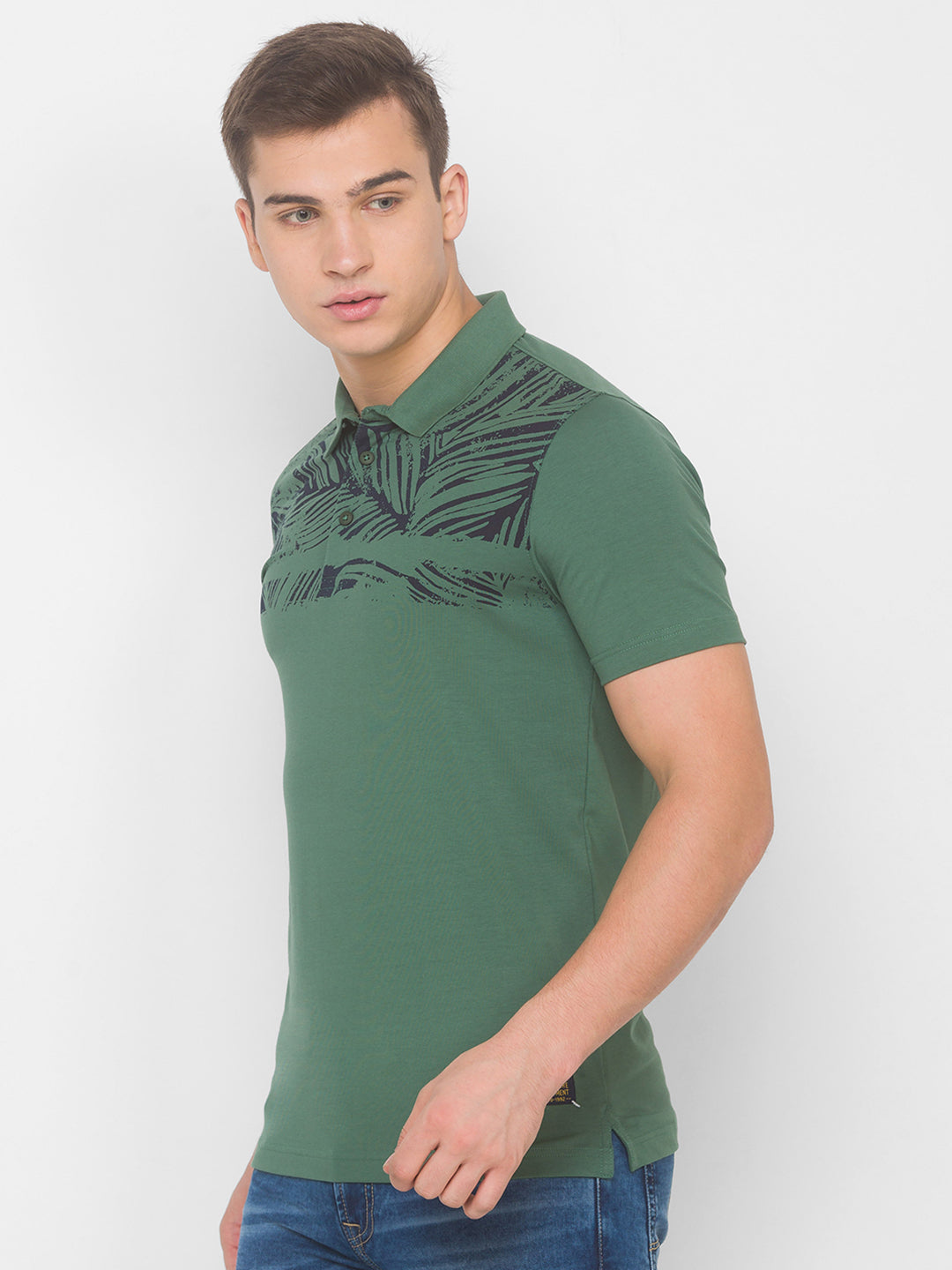 Spykar Men Green Cotton Blend Slim Fit Polo T-Shirt