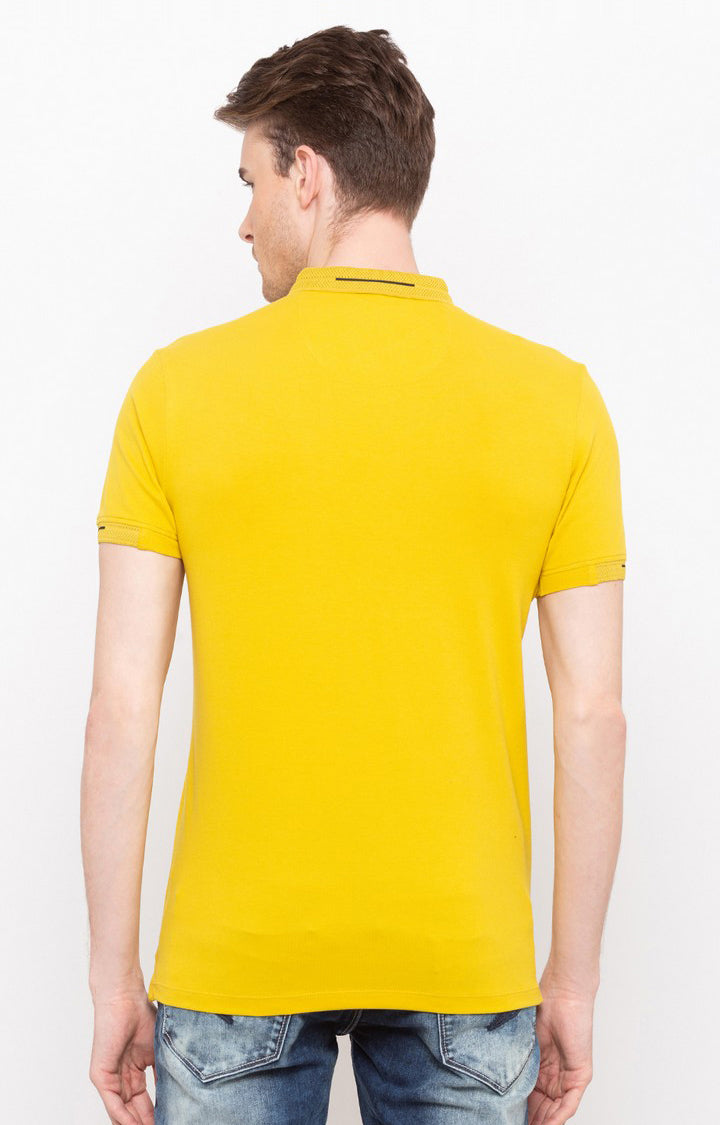 Spykar Mustard Solid Slim Fit Polo T-Shirt