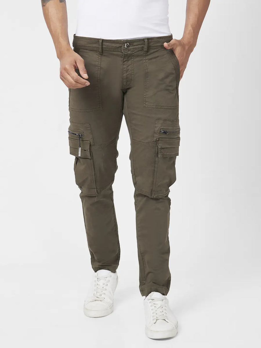 Shop Men Military Green Tapered Fit Cargo Pant - Spykar