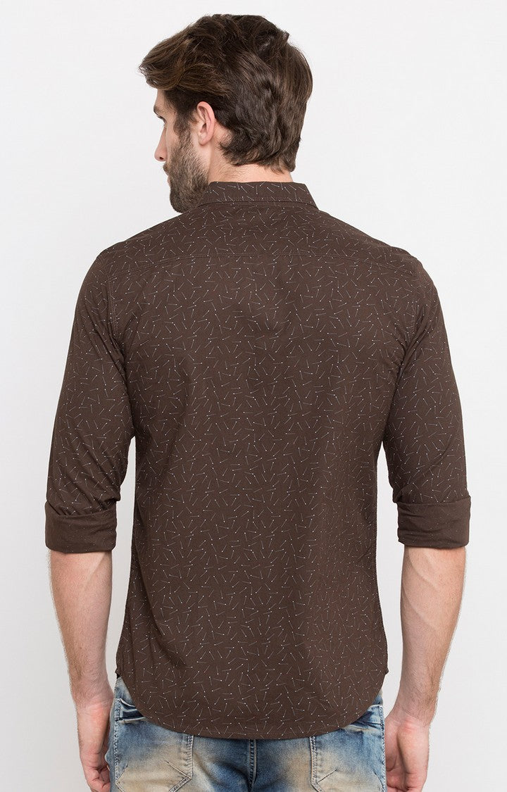 Spykar Men'S Brown Cotton Printed Casual Shirts