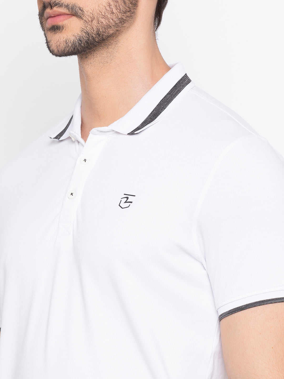 Spykar Men White Cotton Slim Fit Polo T-Shirt