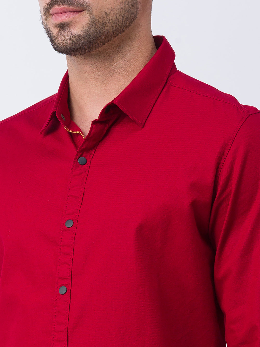 Spykar Deep Red Cotton Full Sleeve Plain Shirt For Men