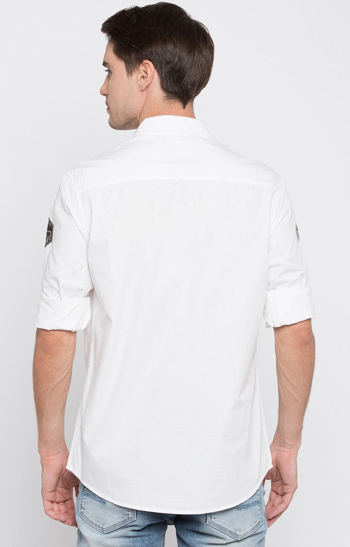 Spykar Men'S White Cotton Solid Casual Shirts