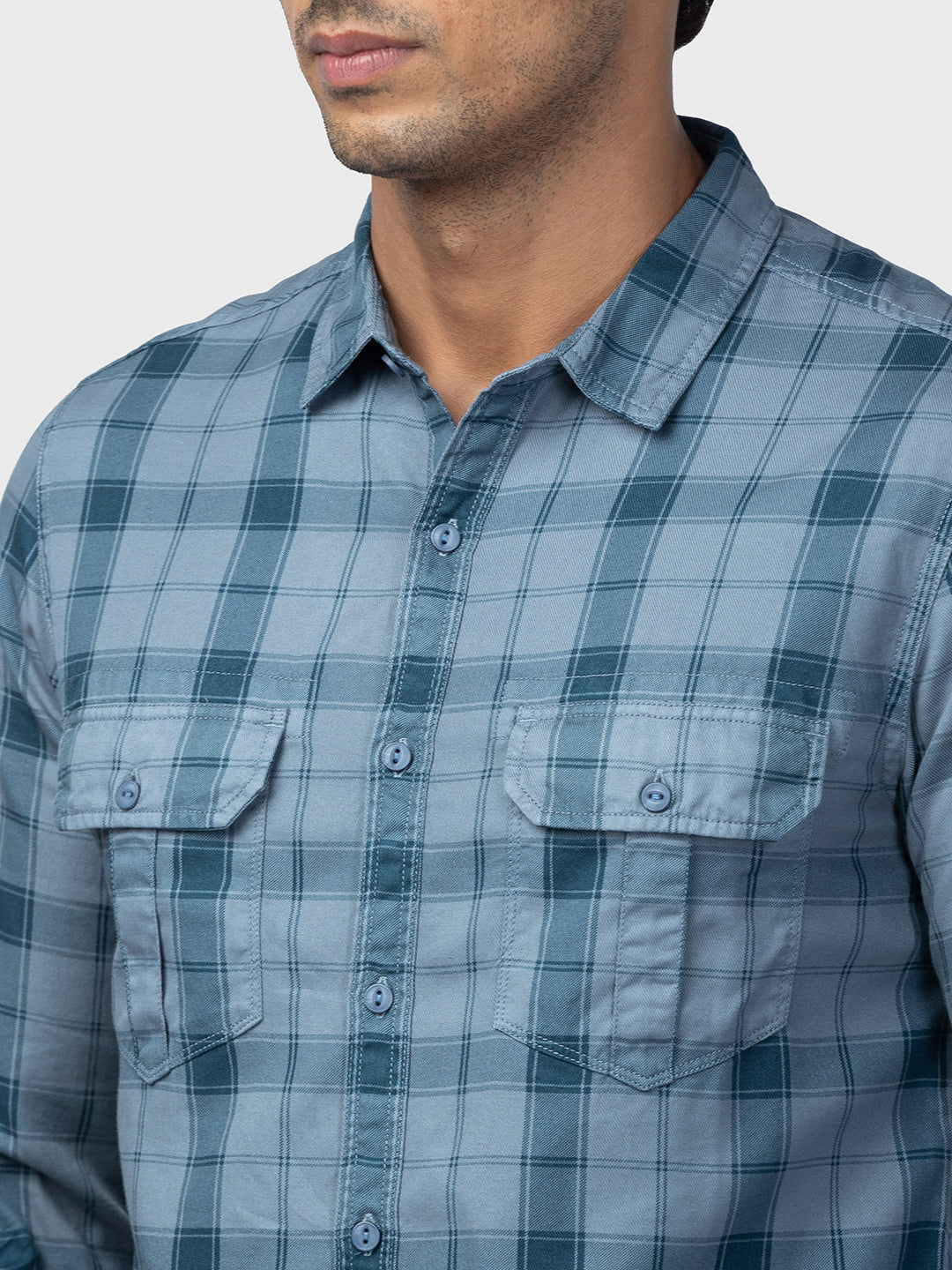 Spykar Men Dark Grey Cotton Slim Fit Checkered Shirt