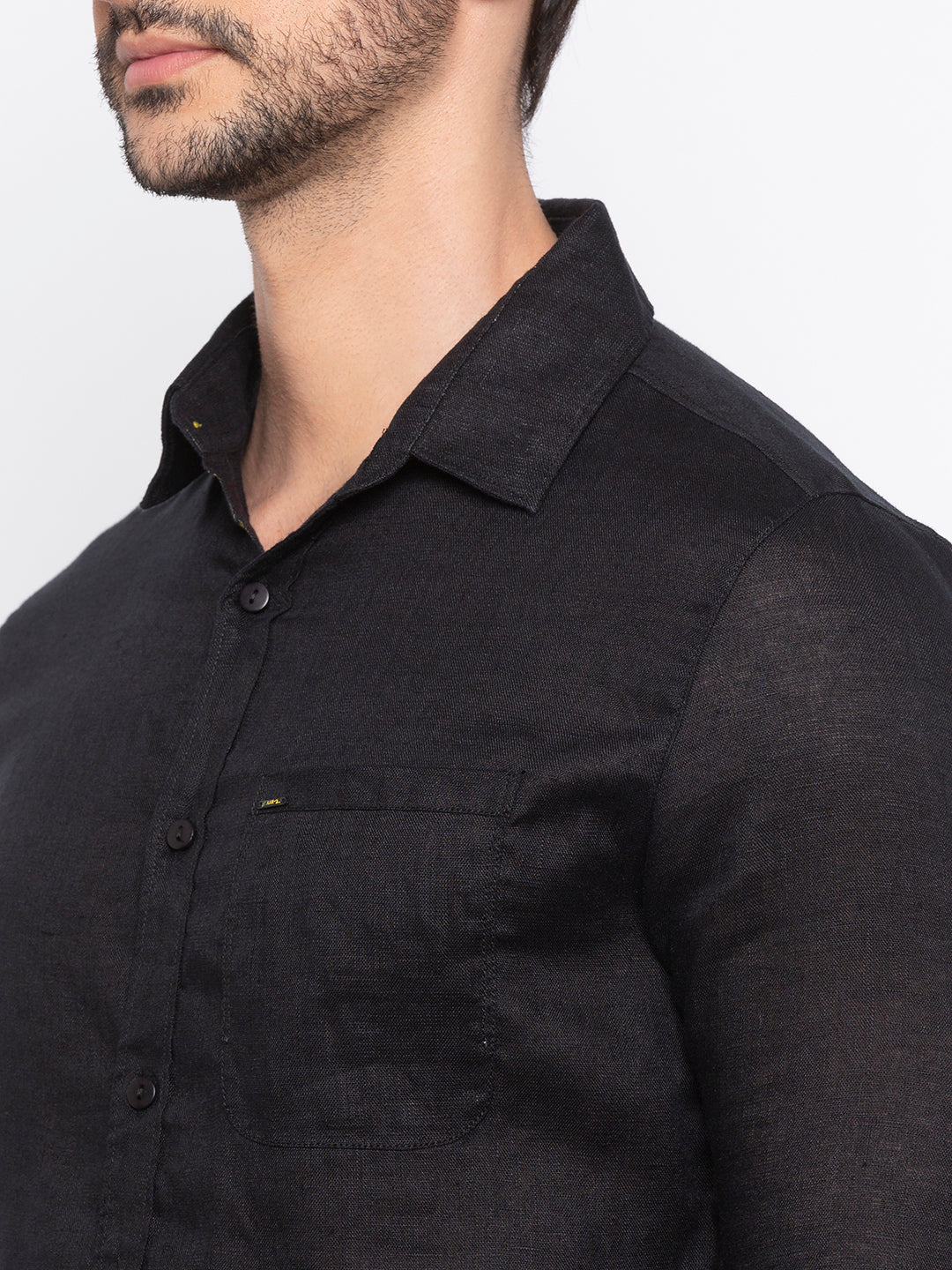 Spykar Black Linen Slim Fit Shirts For Men