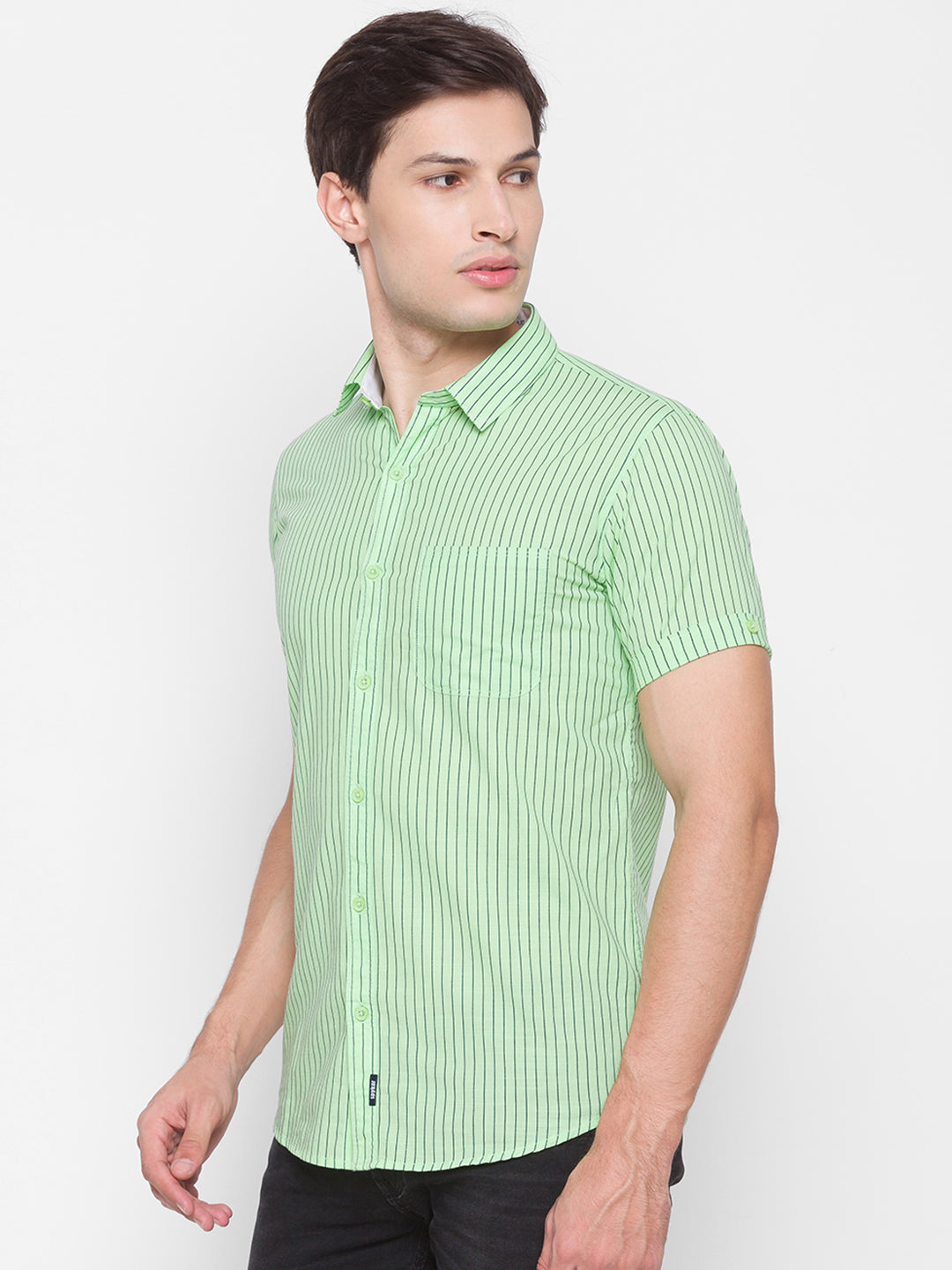 Spykar Slim Fit Green Cotton Men Shirt