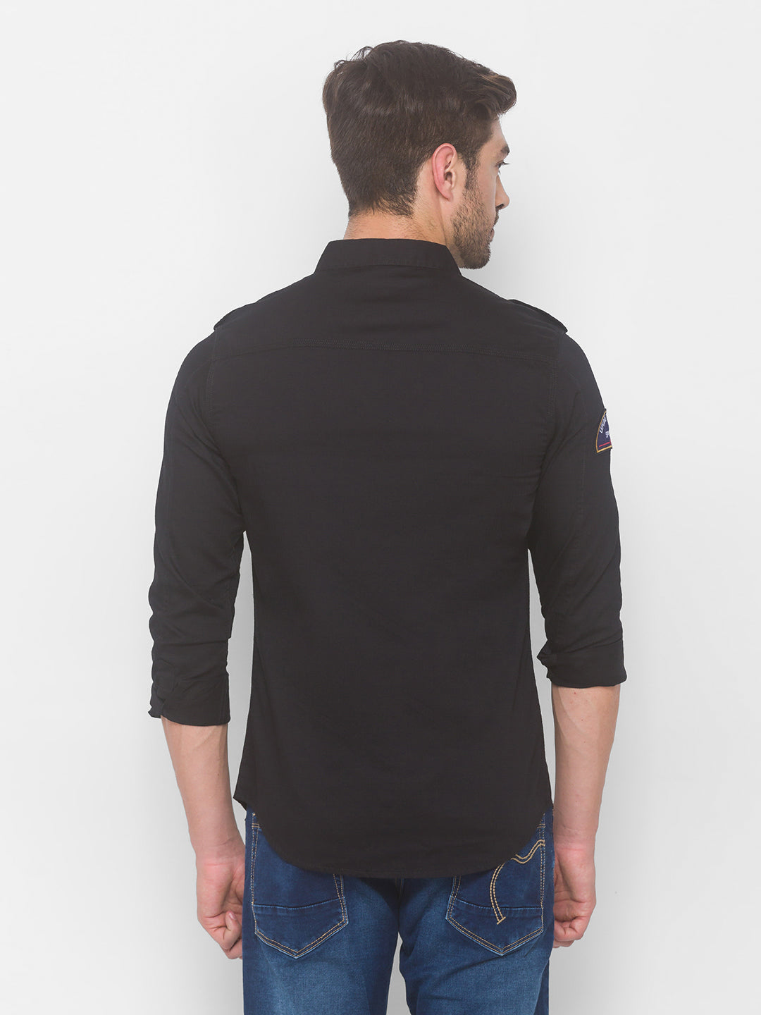 Spykar Men Black Cotton Shirts (Slim)