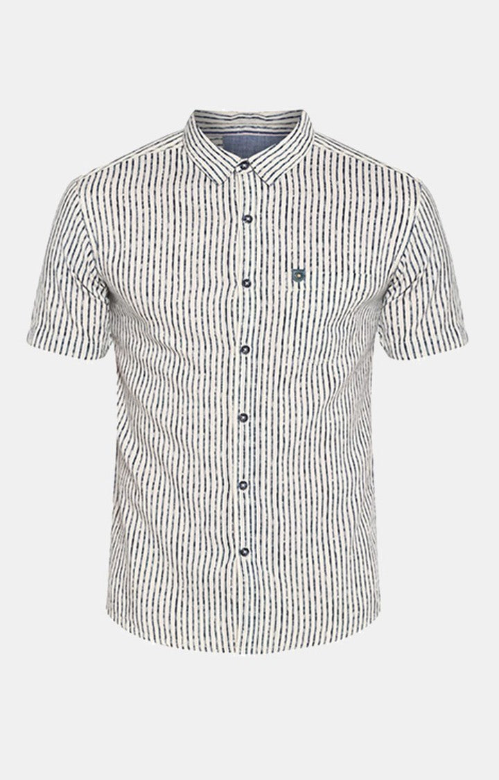 Spykar Men'S Beige Cotton Striped Casual Shirts