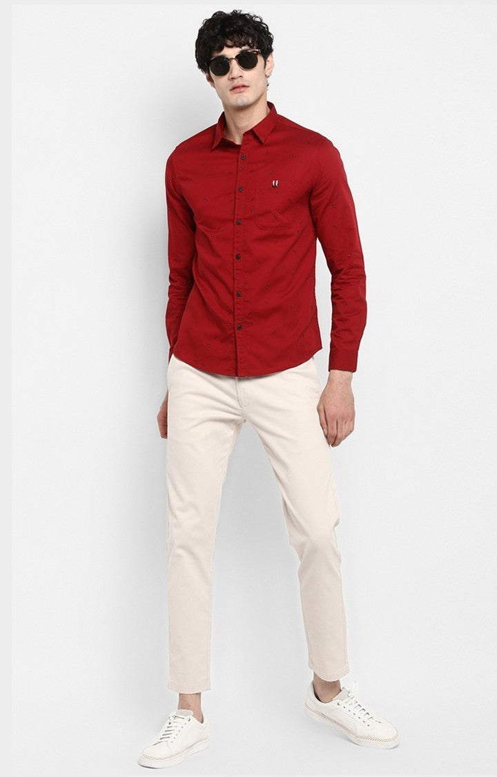 Spykar Men'S Red Cotton Printed Casual Shirts