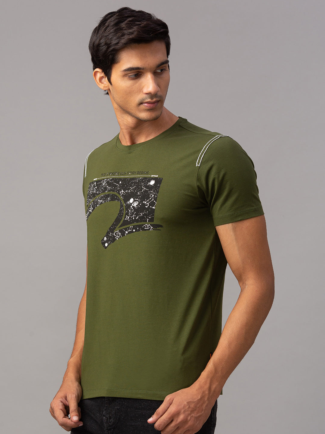 Spykar Men Green Cotton Slim Fit Round Neck T-Shirt