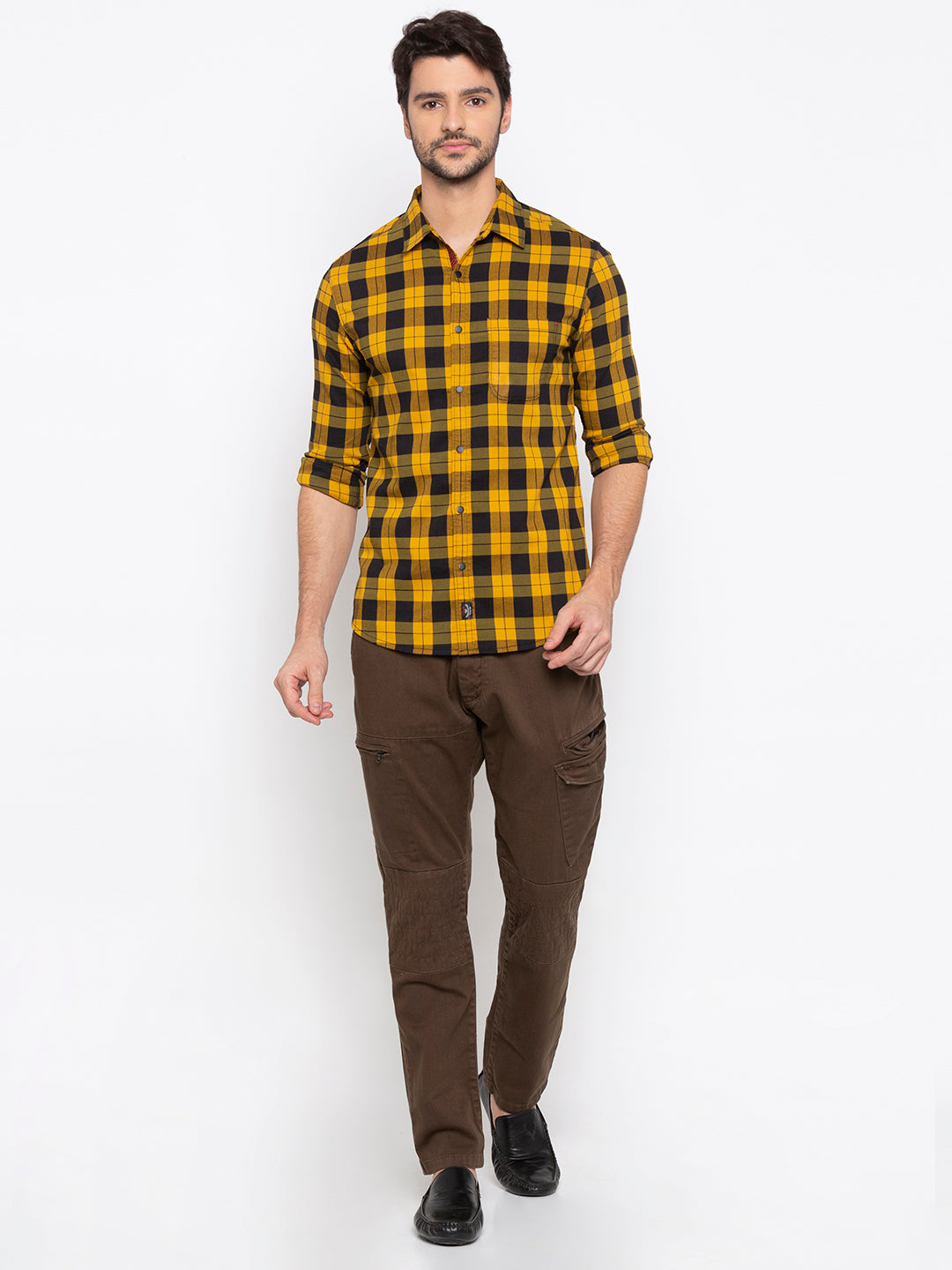 Spykar Men Mustard Polycotton Slim Fit Shirt