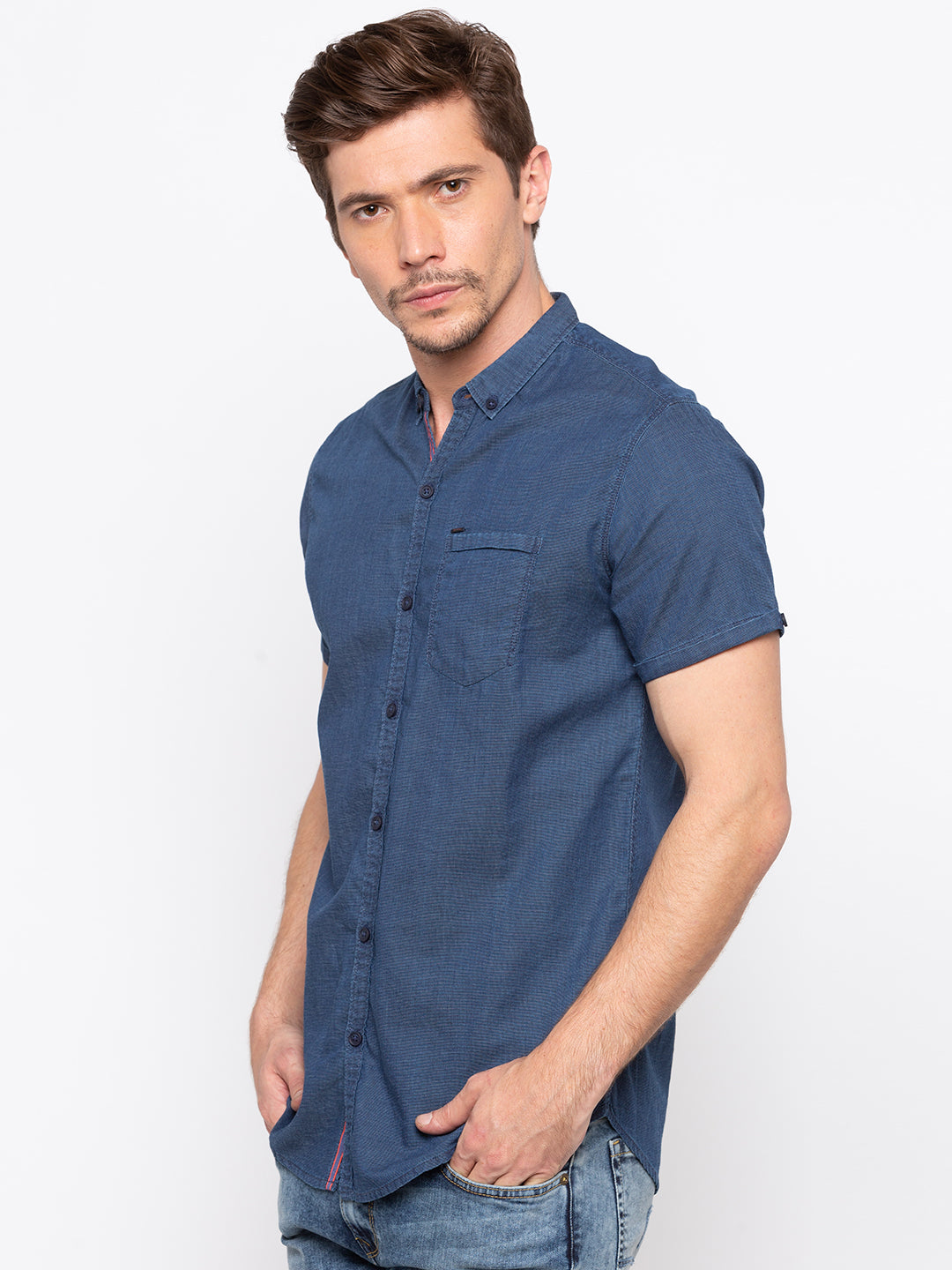 Spykar Men Indigo Solid Slim Fit Casual Shirt