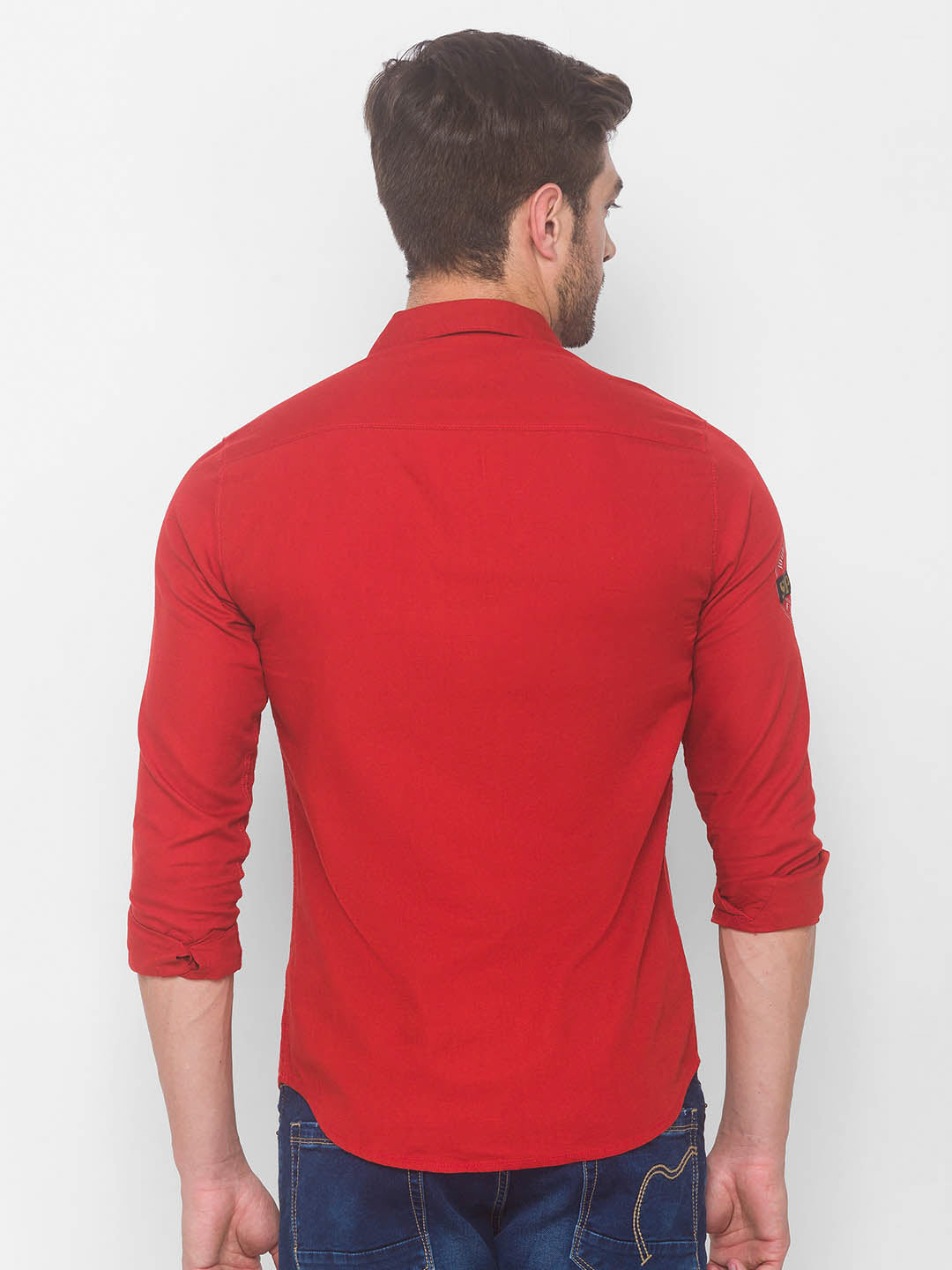 Spykar Men Brickred Cotton Casual Slim Fit Shirt