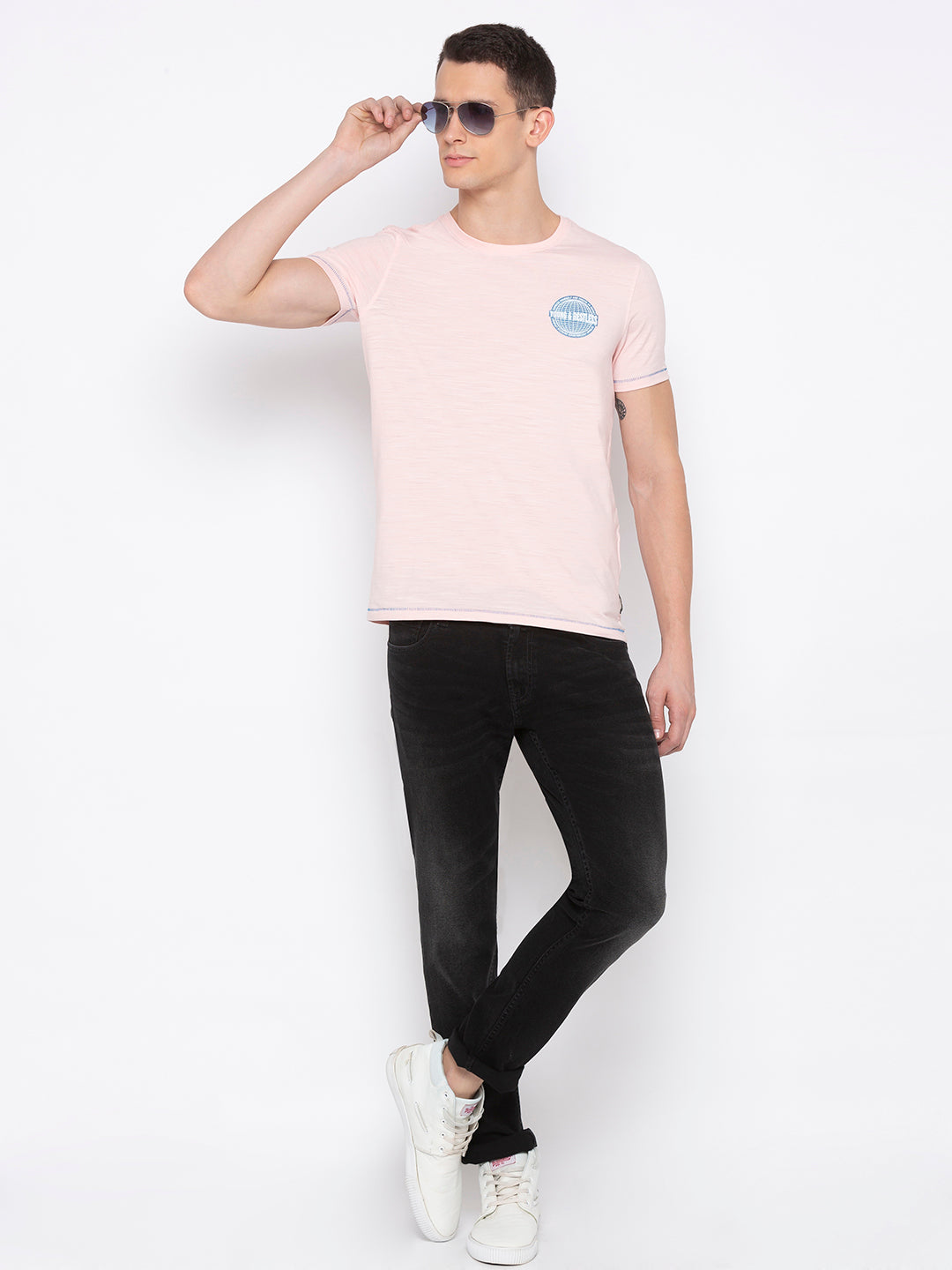 Spykar Men Cotton Pink T-Shirt