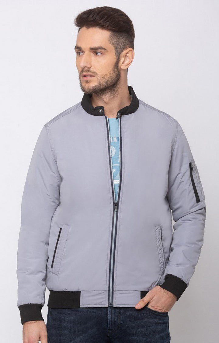 Spykar Men Lt Grey Polyester Straight Fit Jacket