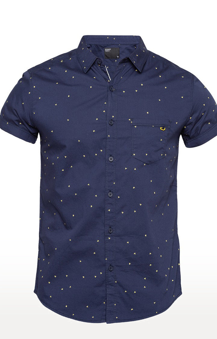 Spykar Men'S Blue Cotton Printed Casual Shirts