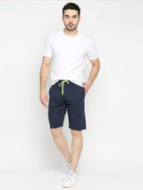 Men Premium Navy Cotton Blend Shorts - Underjeans By Spykar