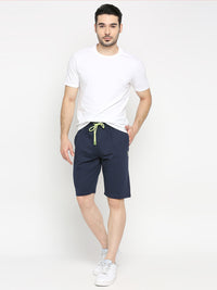 Men Premium Navy Cotton Blend Shorts - Underjeans By Spykar