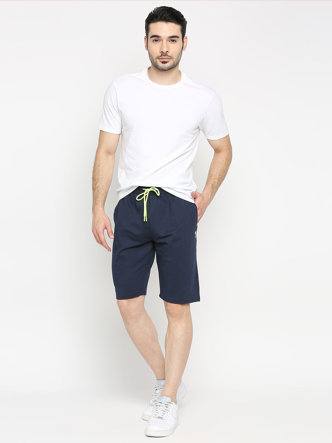 Men Premium Navy Cotton Blend Shorts - Underjeans By Spykar