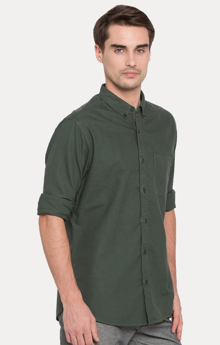 Spykar Men'S Green Cotton Solid Casual Shirts