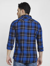 Spykar Men Nautical Blue Cotton Regular Slim Fit Full Sleeve Checkered Shirt
