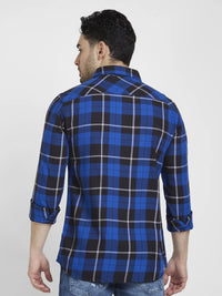 Spykar Men Nautical Blue Cotton Regular Slim Fit Full Sleeve Checkered Shirt