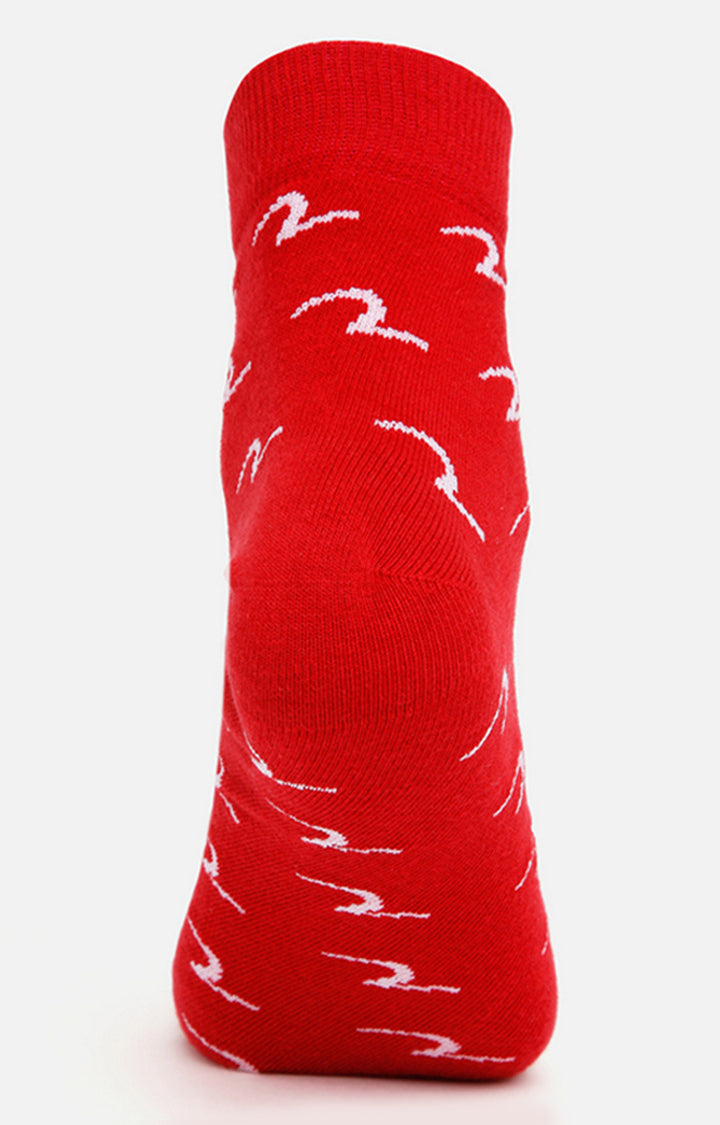 Spykar White & Red Printed Ankle Length Socks