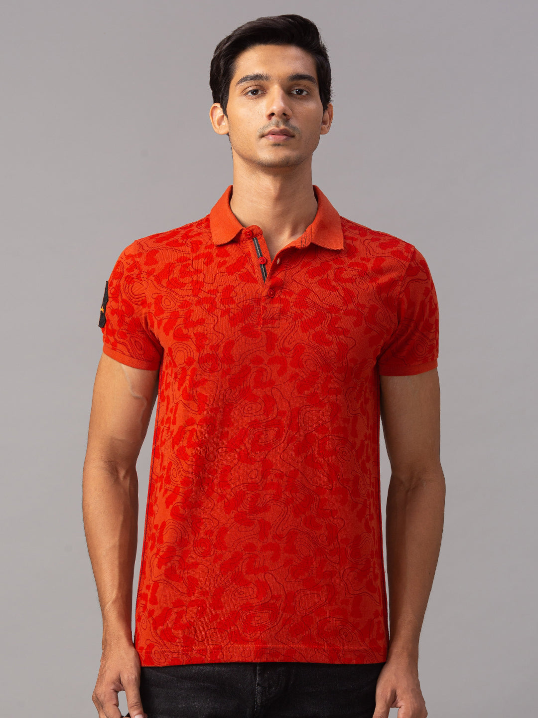 Spykar Men Orange Cotton Slim Fit Polo T-Shirt