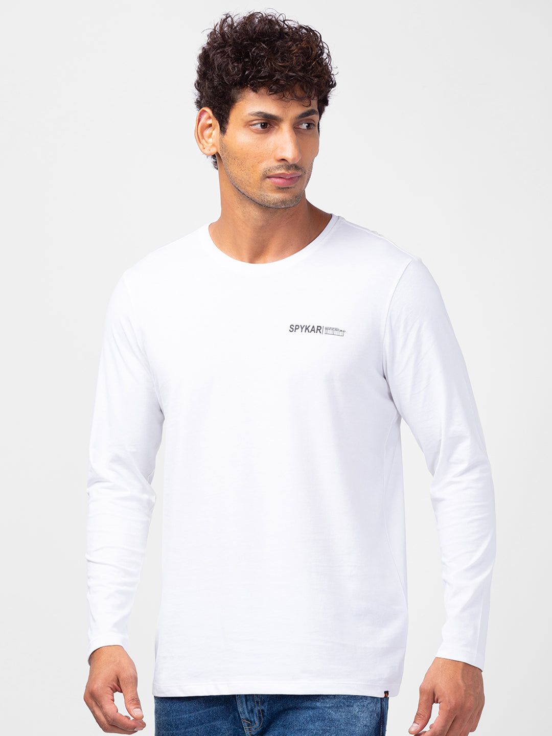 Spykar Men White Cotton Slim Fit Round Neck Plain T-Shirt