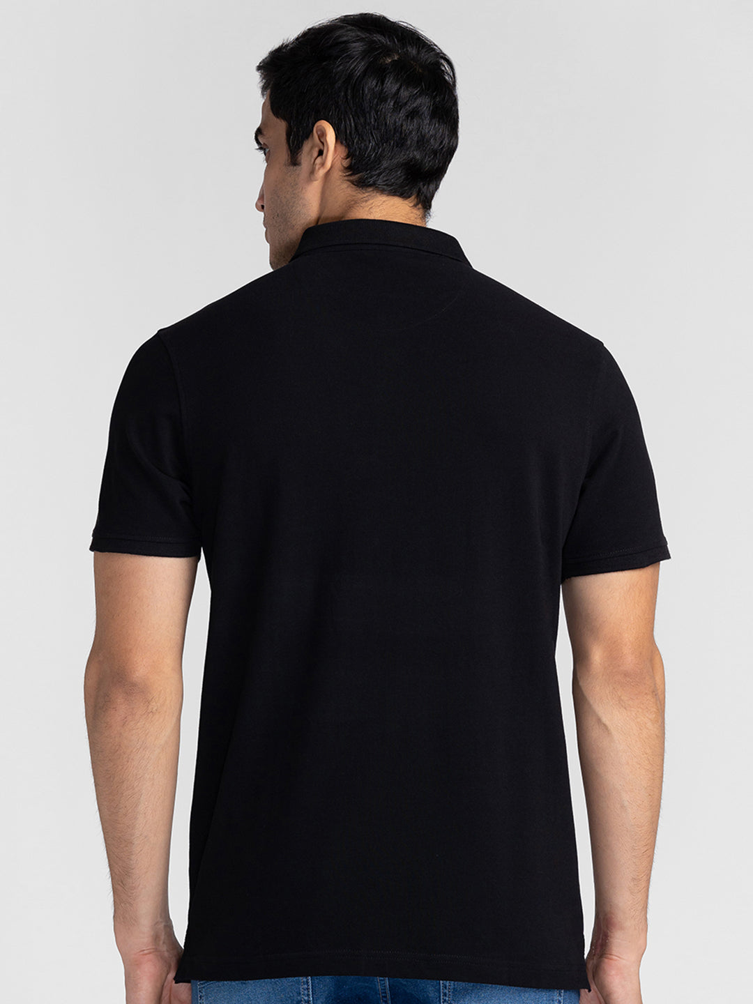 Spykar Men Black Cotton Slim Fit Polo Printed T-Shirt