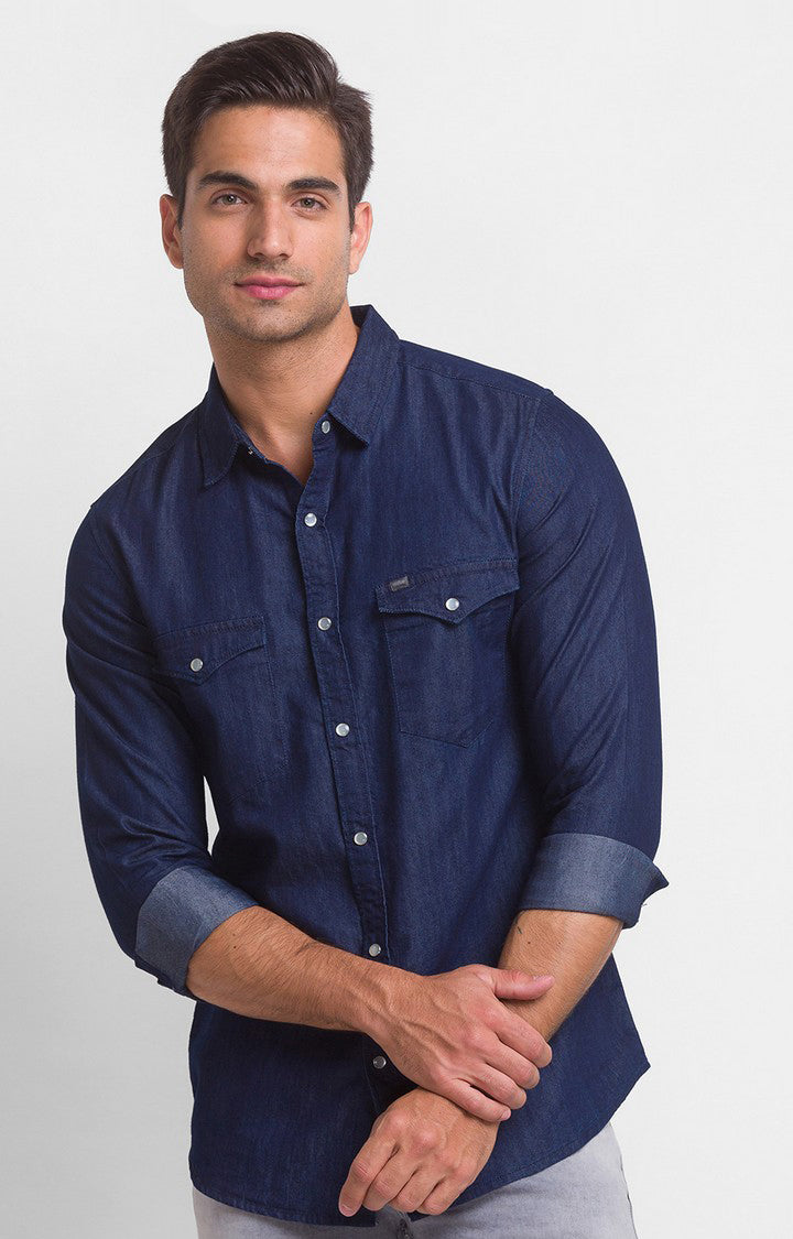 Buy Spykar Dark Blue Cotton Full Sleeve Denim Shirt For Men Online