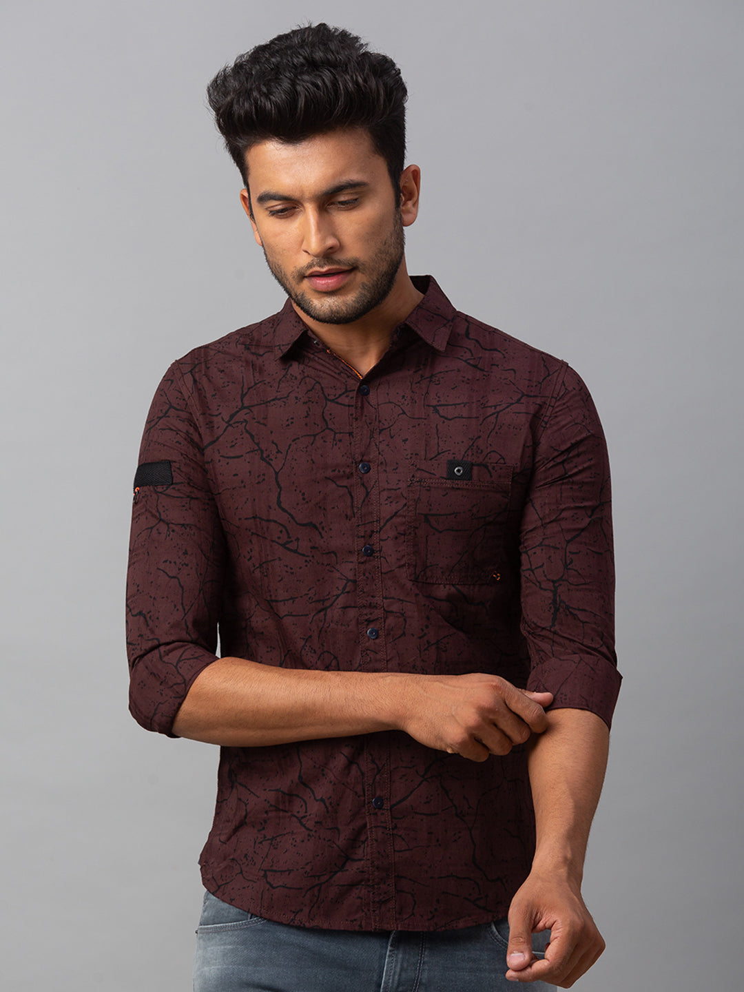 Spykar Men Red Cotton Slim Fit Shirt