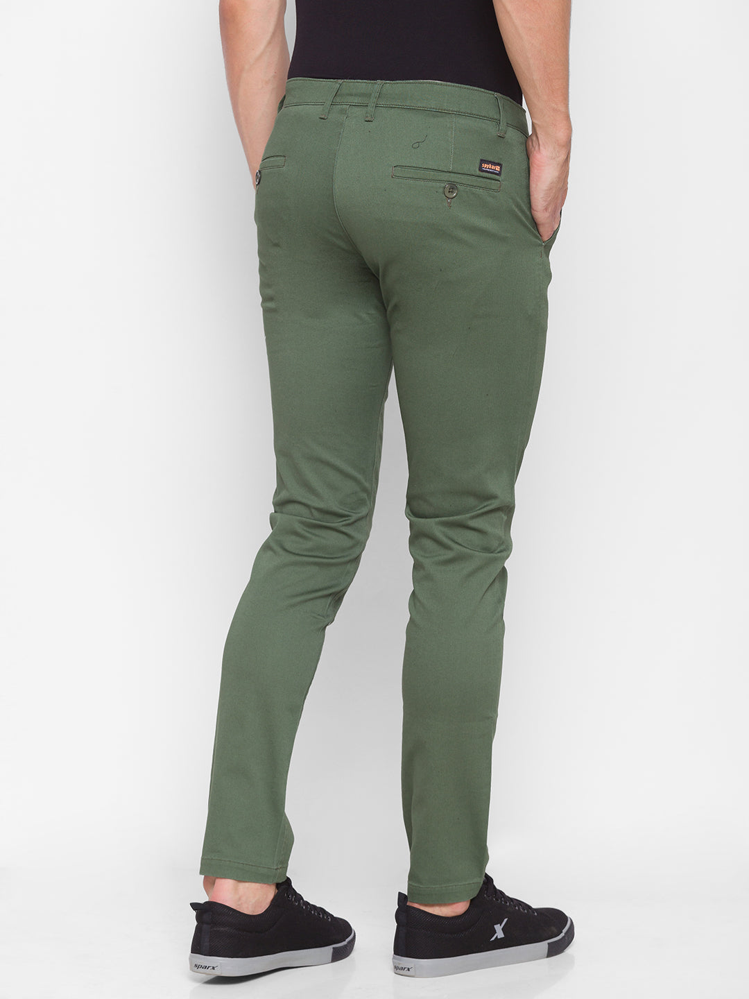 Spykar Men Green Cotton Slim Fit Casual Trousers