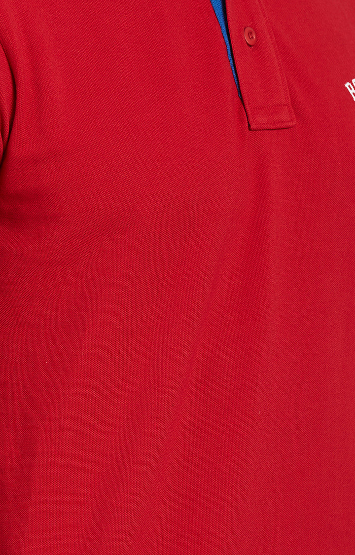 Spykar Red Solid Slim Fit Polo T-Shirt