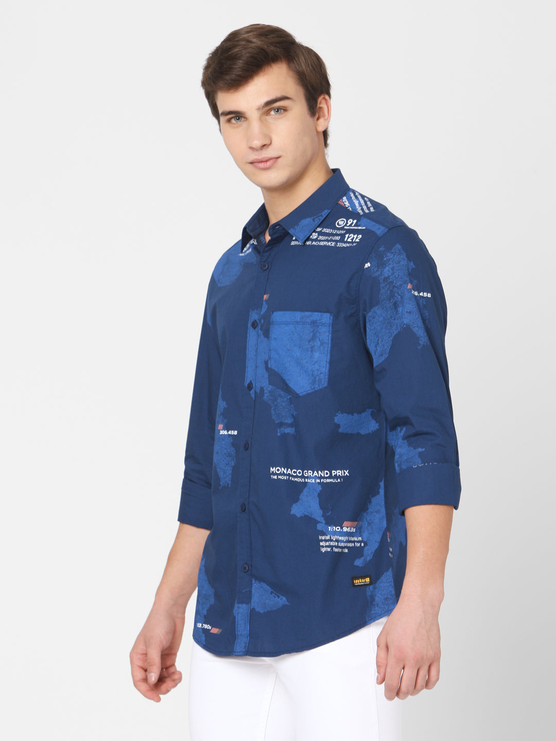 Spykar Men Blue Cotton Slim Fit Shirts