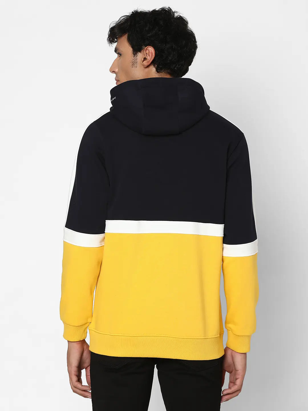 Spykar Men Chrome Yellow Blended Regular FIt Full Sleeve Hooded Printed Casual Sweatshirt